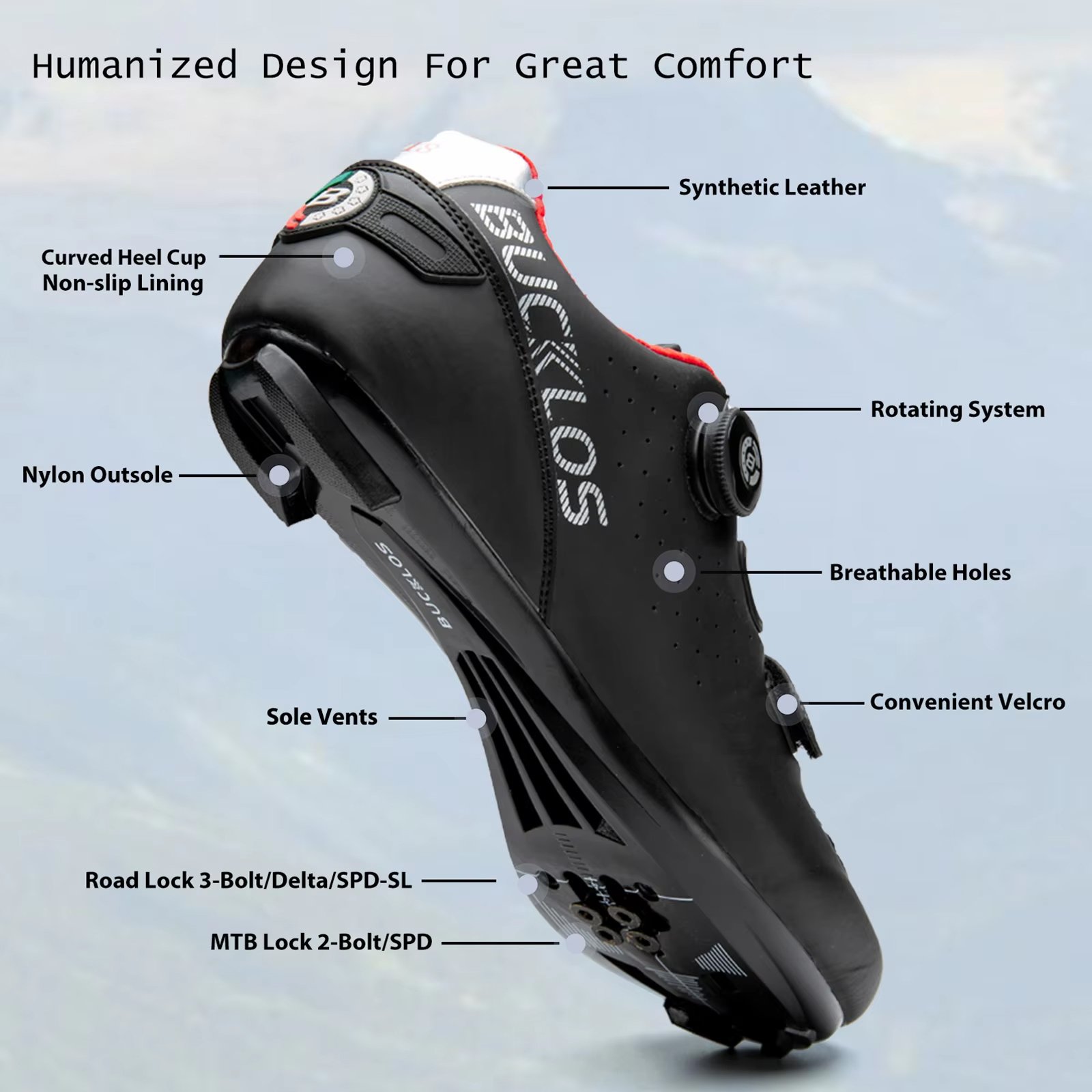 Zapatillas De Ciclismo Bucklos Transpirables Talle 38