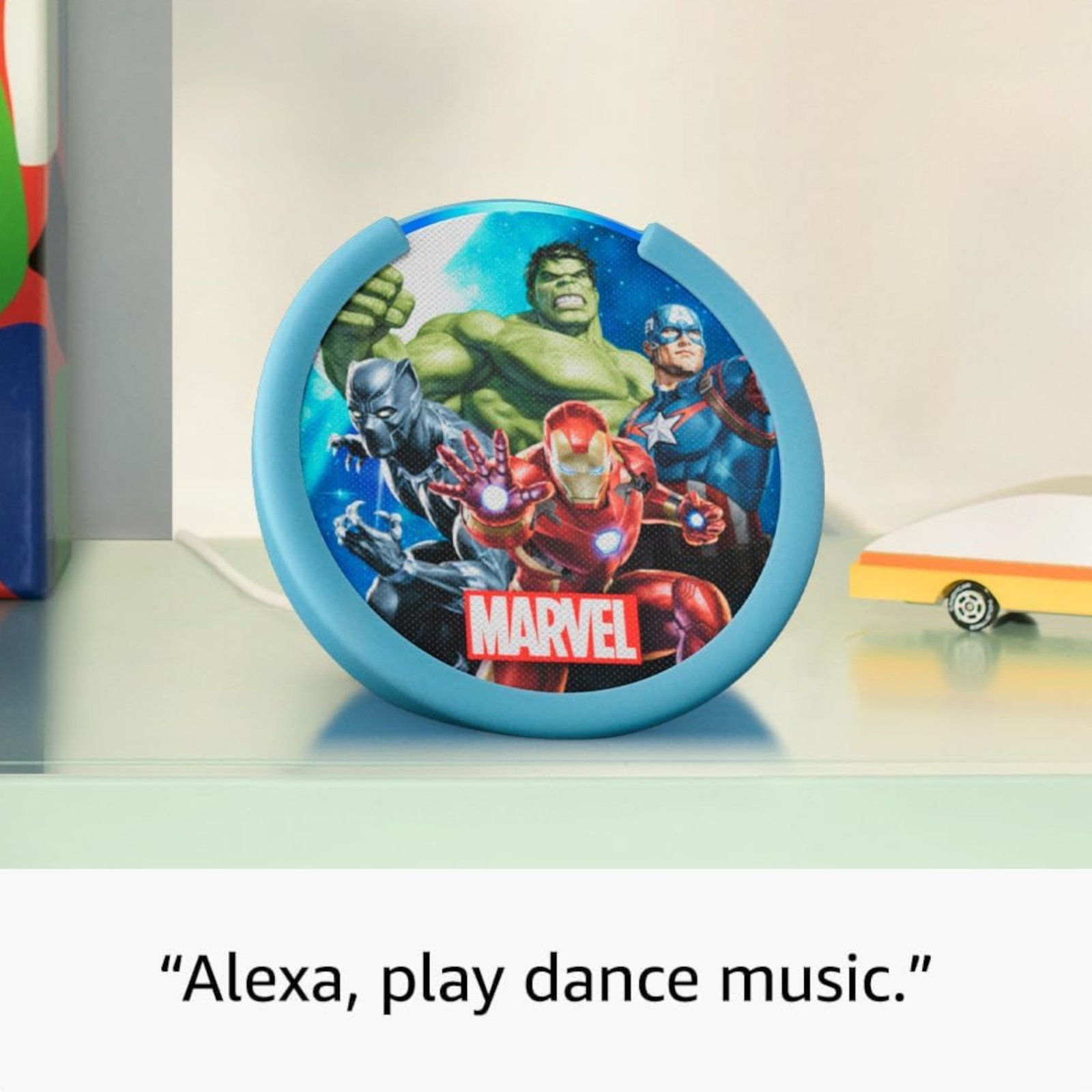 Parlante Amazon Echo Pop Kids Vengadores de Marvel Alexa