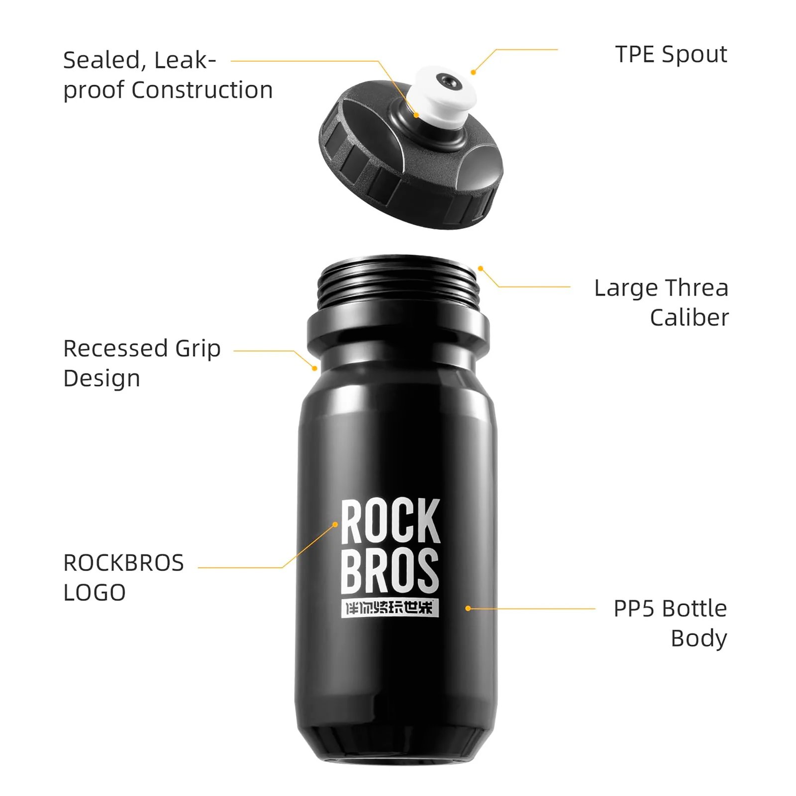 Caramañola Rockbros 600ml Ergonómica Gris - Imagen 3