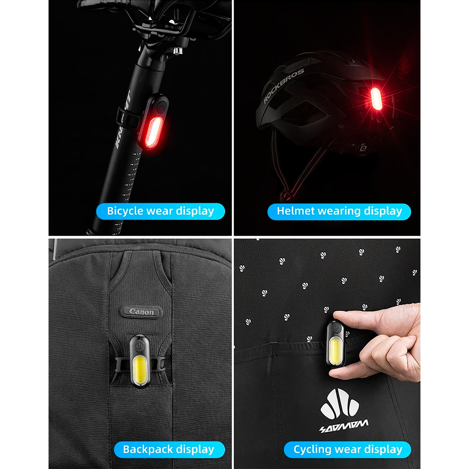 Luz Trasera Para Bicicleta Rockbros Ip44 Rojo Blanco - Imagen 3