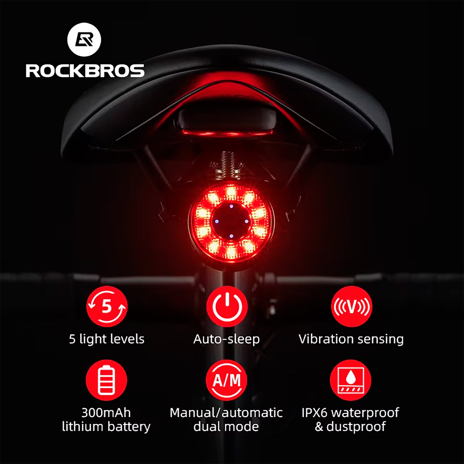 Luz Trasera De Bicicleta Rockbros, Sensor De Freno, Equipo L - Imagen 5