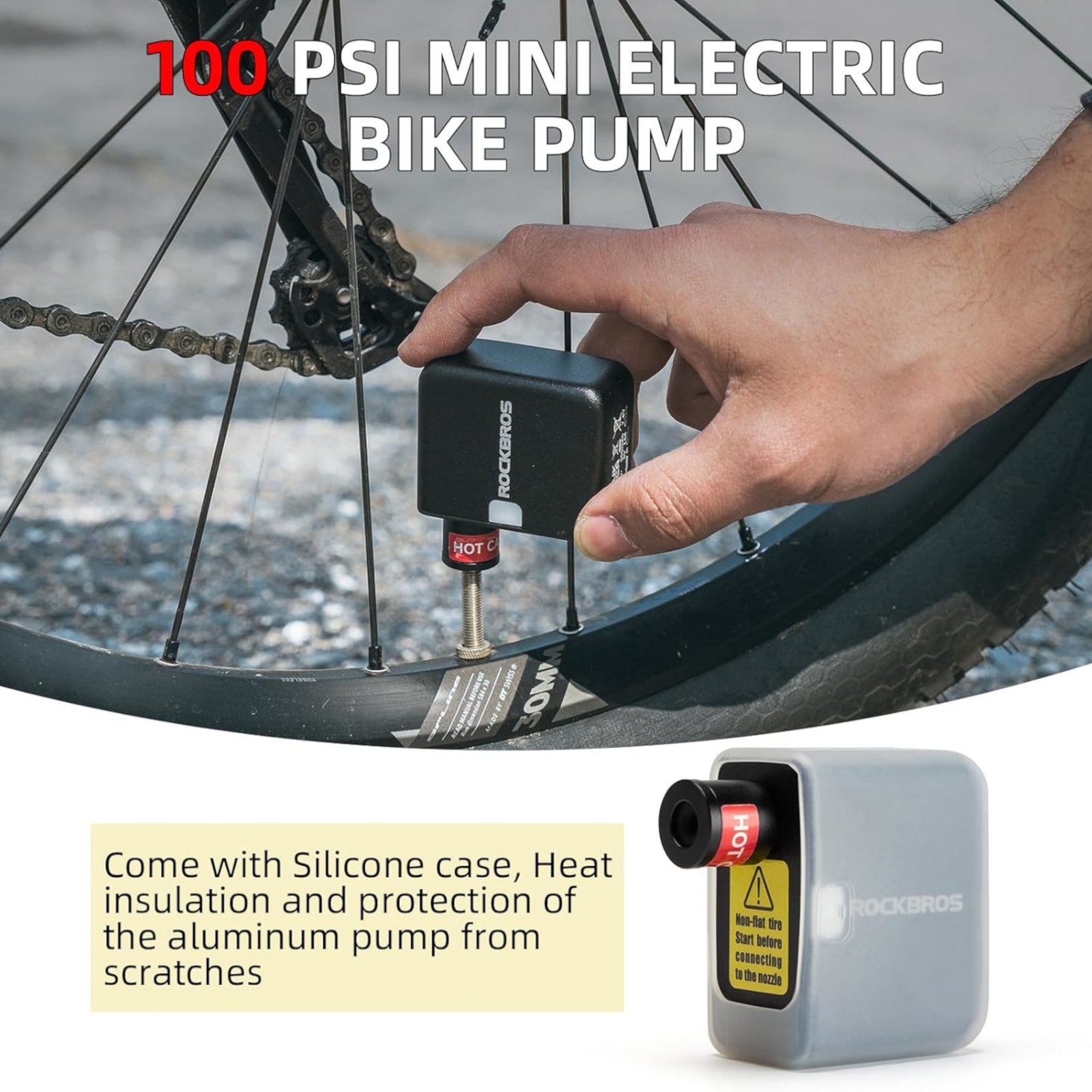 Mini Bomba De Aire Eléctrica 100Psi Rockbros 300 mAh - Imagen 2