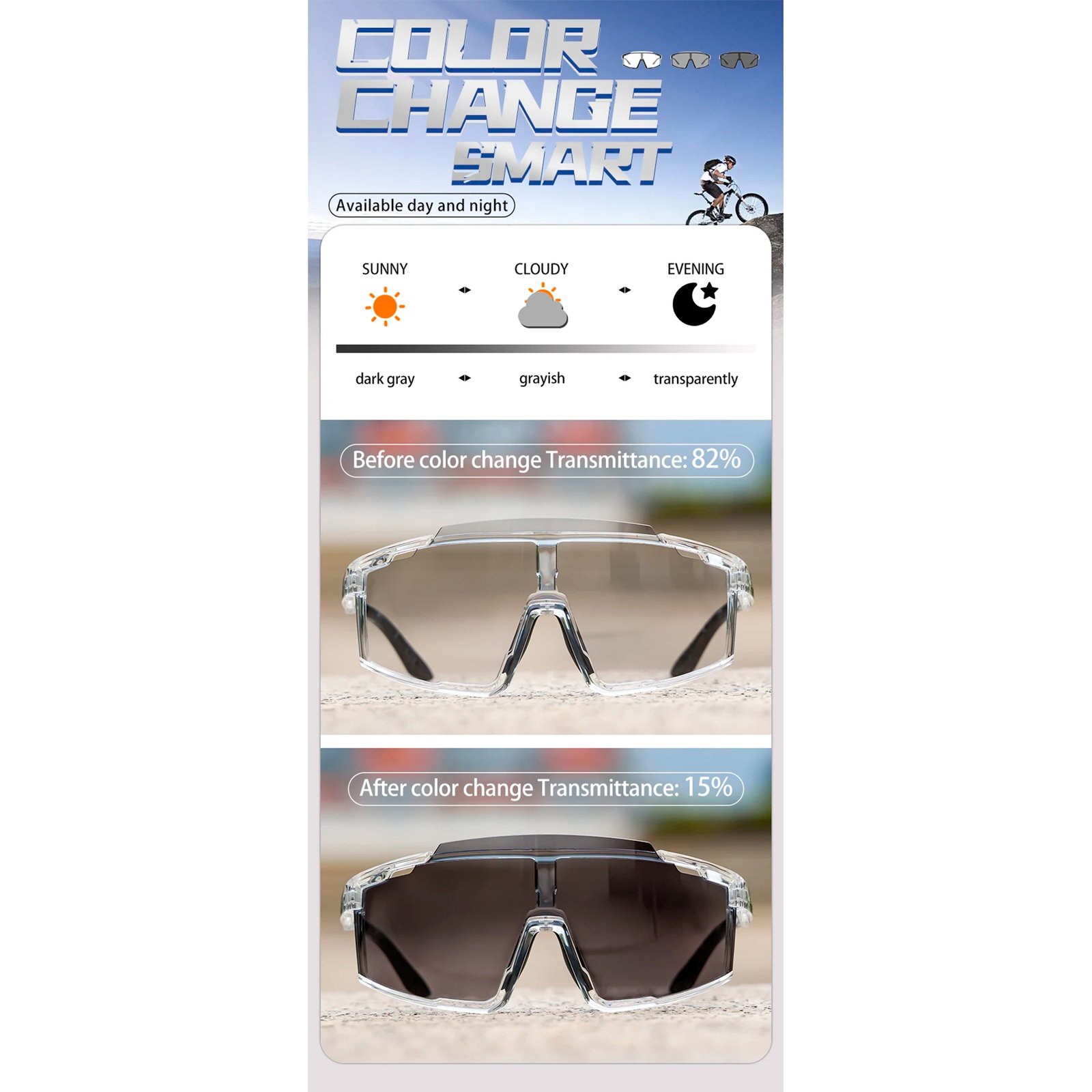 Lentes Deportivos Fotocromáticos Scvcn Uv400 transparent - Imagen 7