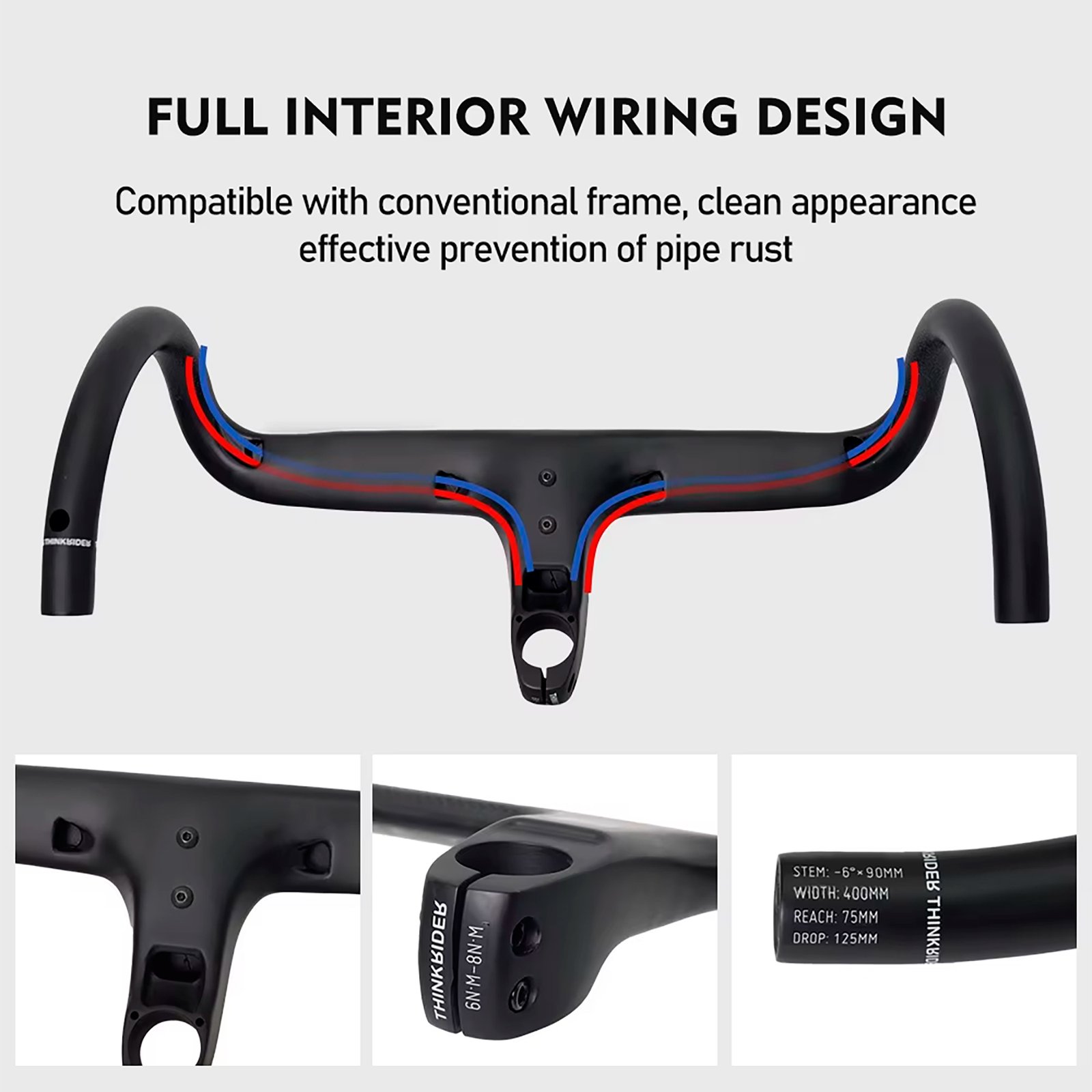 Manillar Bicicleta De Ruta Thinkrider 400-90mm Fibra De Carbono