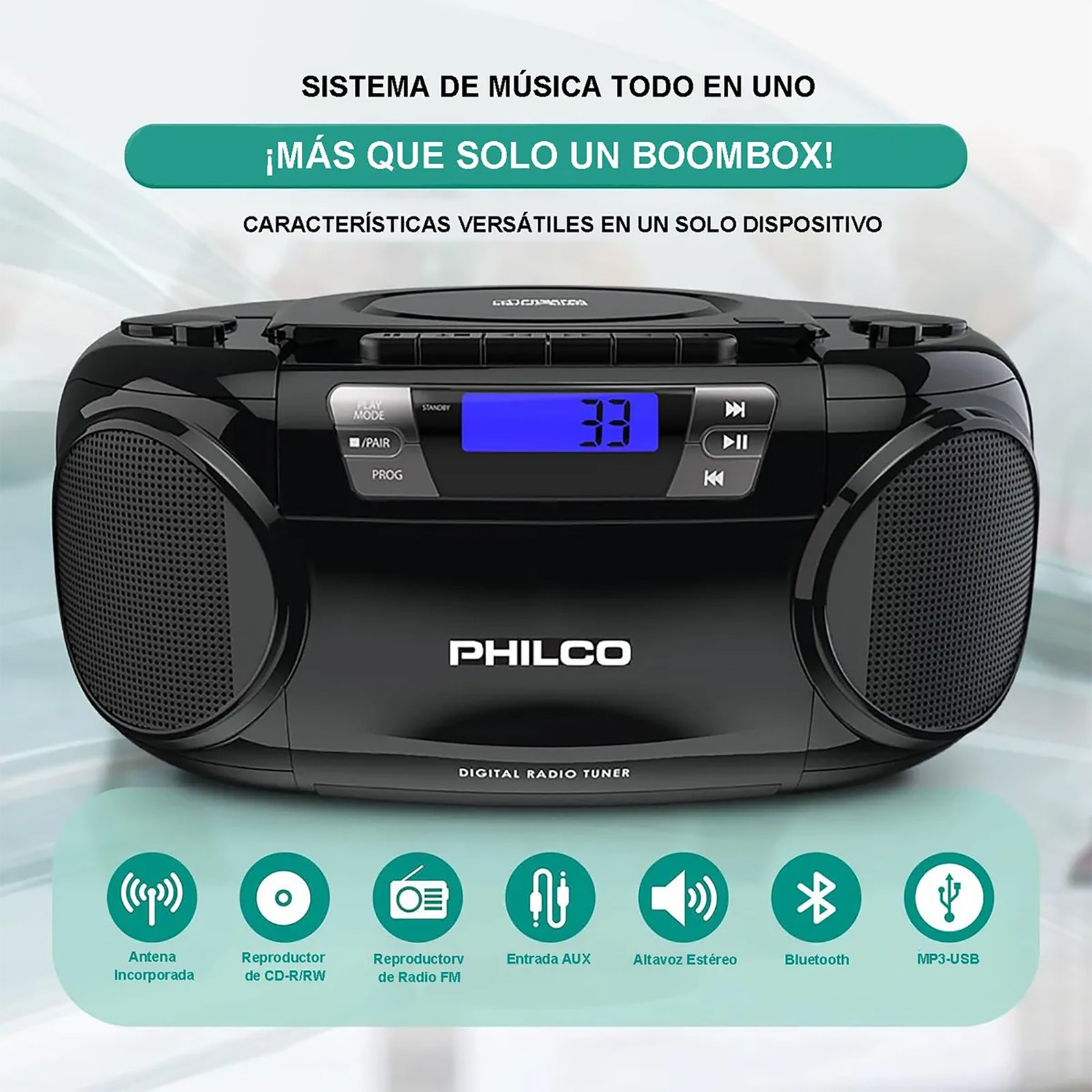 Radio Philco Boombox Bt 12w Estéreo FM CD MP3 - Imagen 5
