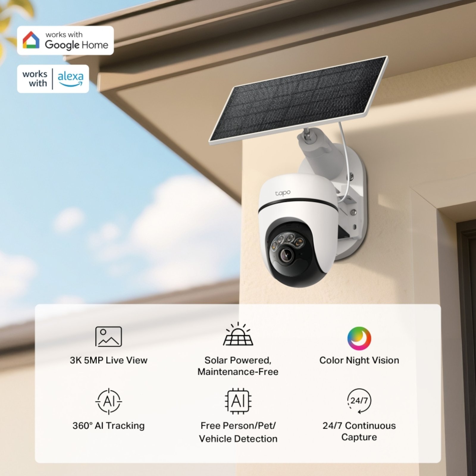 Cámara De Seguridad Tp-Link Tapo C630 Kit Exterior Con Panel Solar 3K 360° - Imagen 5